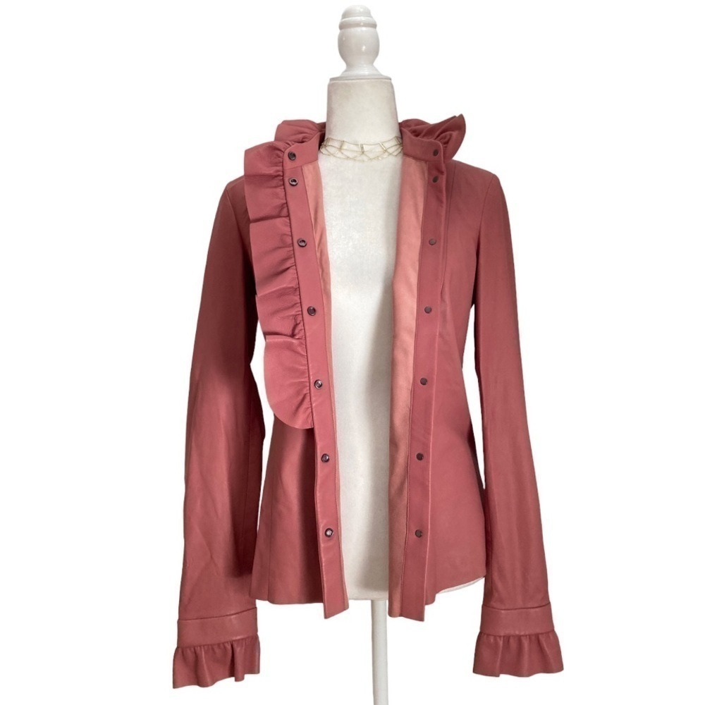 DROMe Lamb Leather Ruffle Jacket in Blush NWOT Made in Italy - Picture 7 of 12